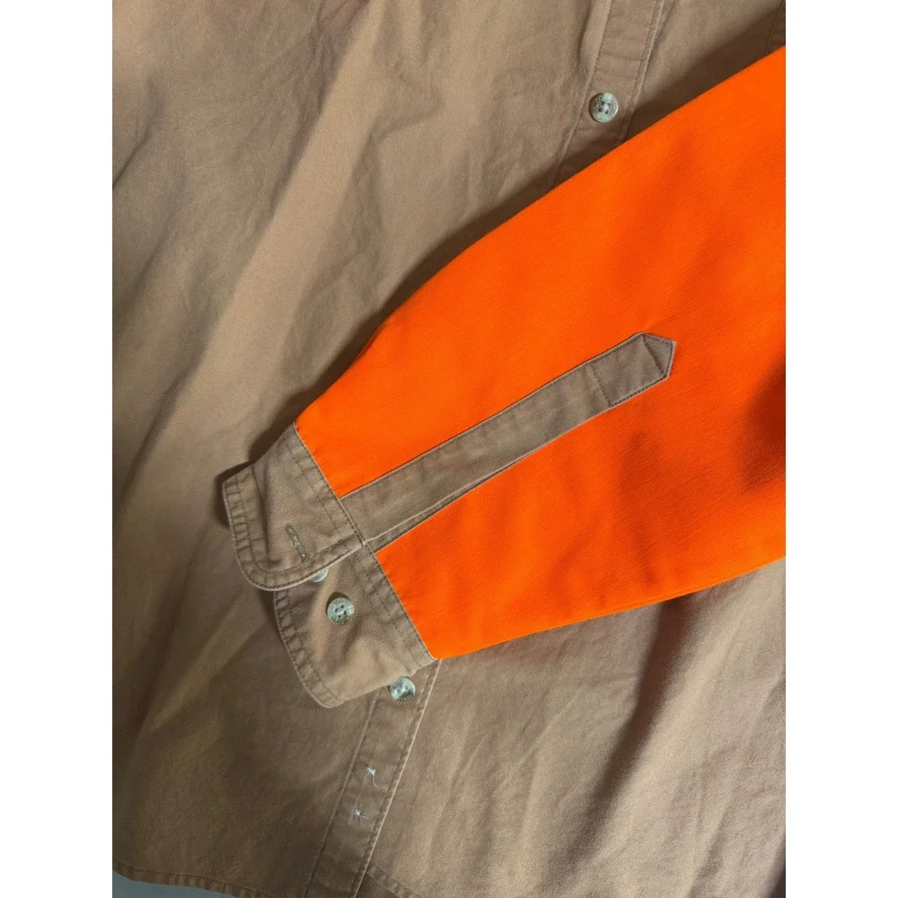 Columbia Sportswear Mens XL Shooting Shirt Blaze Orange Hunting Tan Canvas L/S